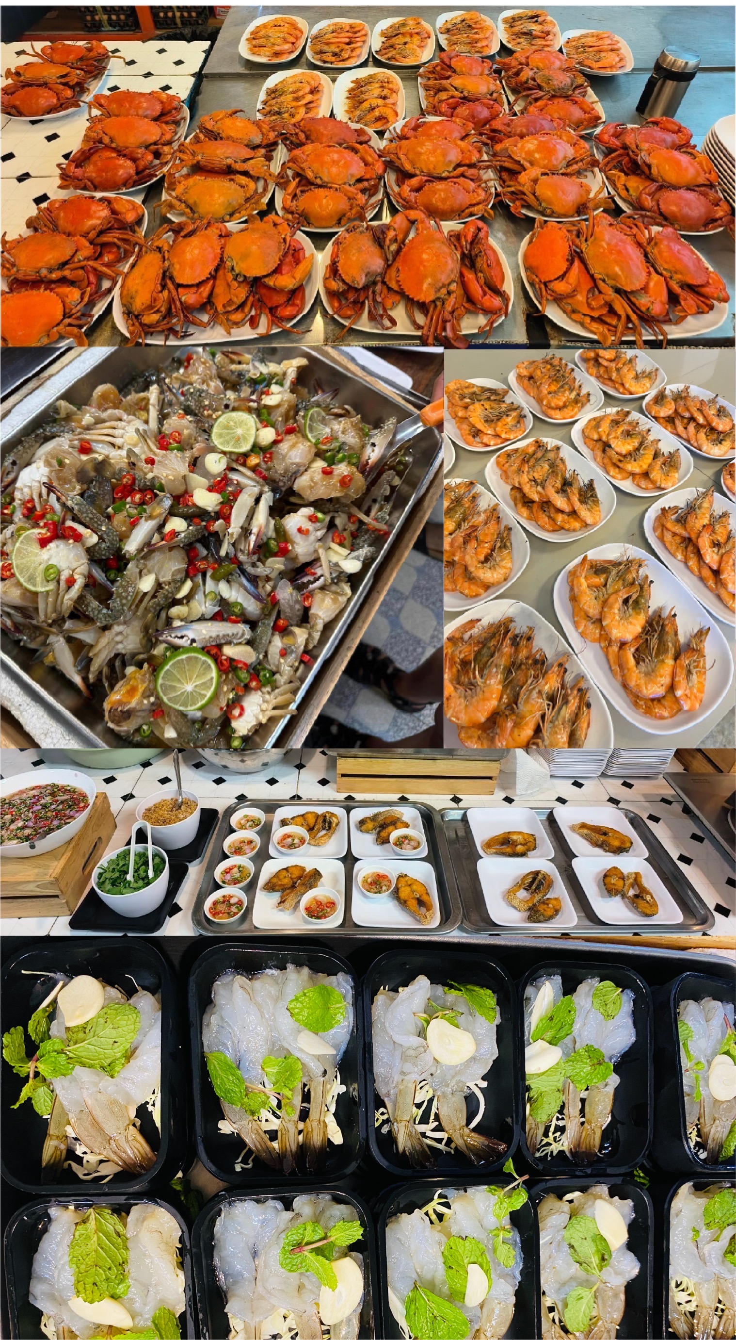 ภาพรวมปู กุ้ง ปลา และวัตถุดิบอาหารทะเล